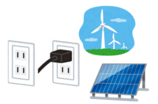 コンセントと風力発電・太陽光発電のイラスト